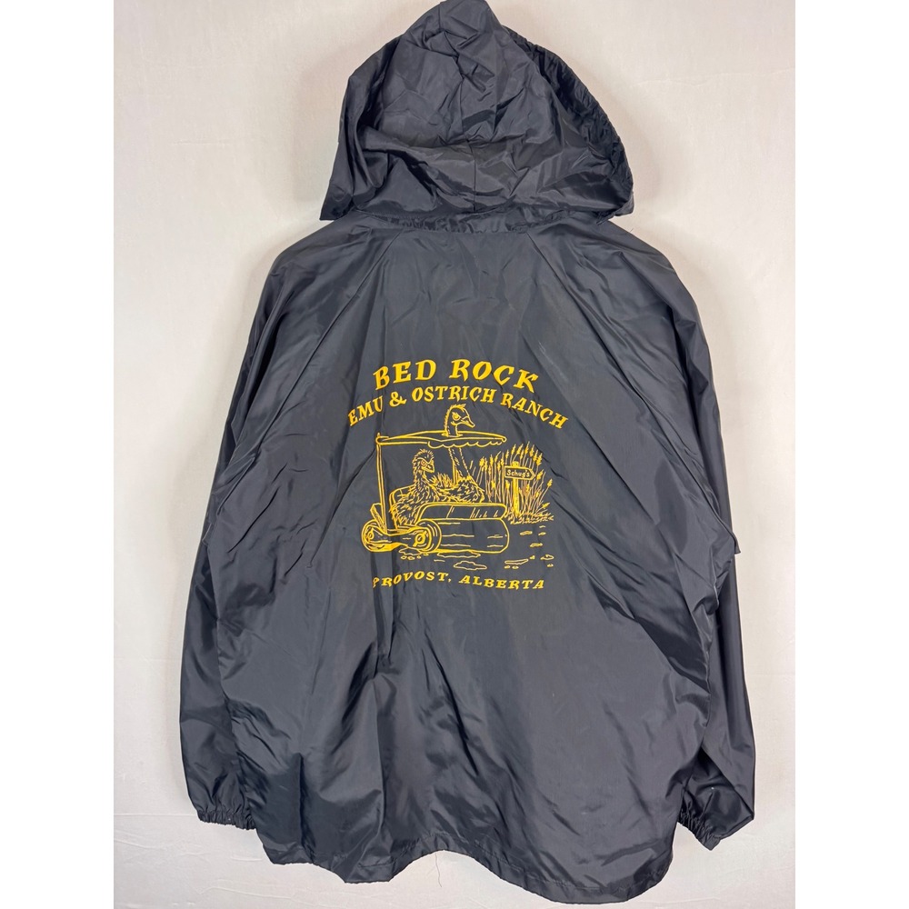 Flinstones‎ themed Bed Rock Emu Ostrich Ranch Windbreaker Jacket Black Men L